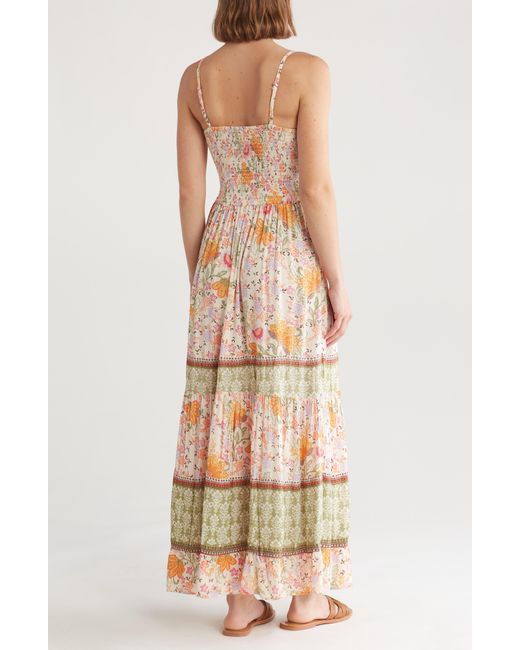 Angie Natural Floral Twist Front Maxi Dress