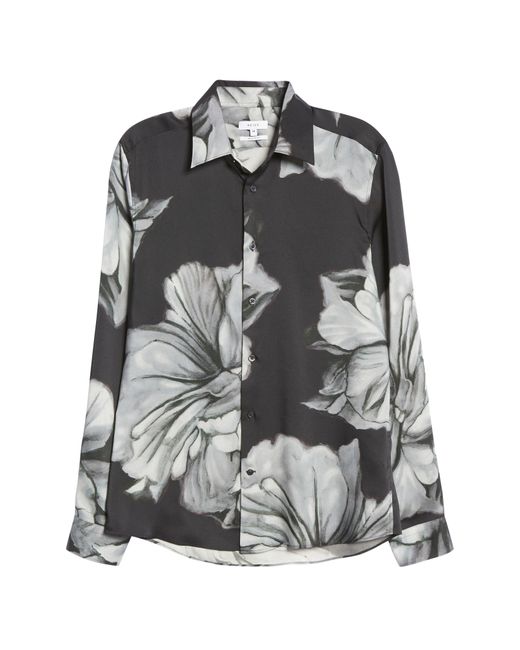 Reiss Black Shawn Floral Button-up Shirt for men