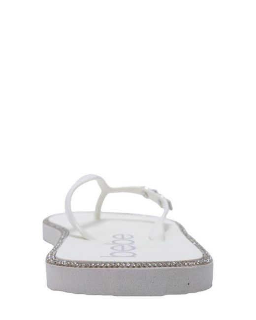 Bebe White Rhinestone Flip Flop