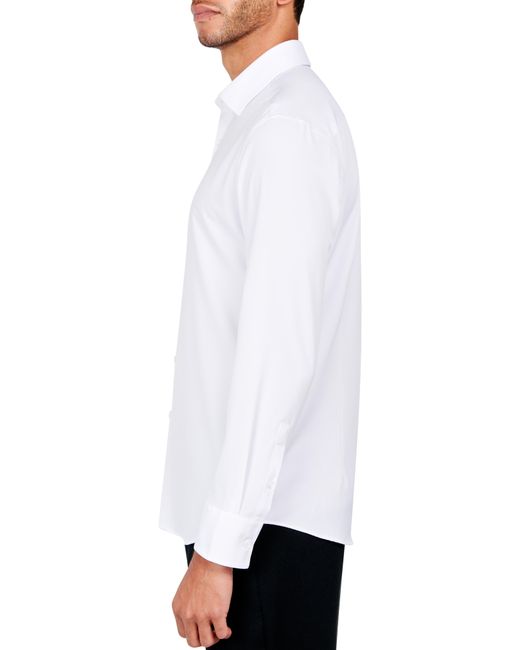 Con.struct White Slim Fit Solid Four-way Stretch Performance Dress Shirt for men