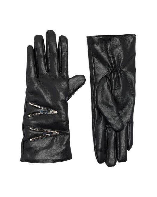 Steve Madden Black Zipper Faux Leather Gloves