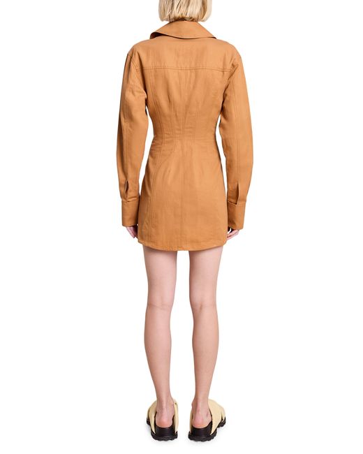 A.L.C. Orange Corset Inspired Long Sleeve Cotton & Hemp Shirtdress
