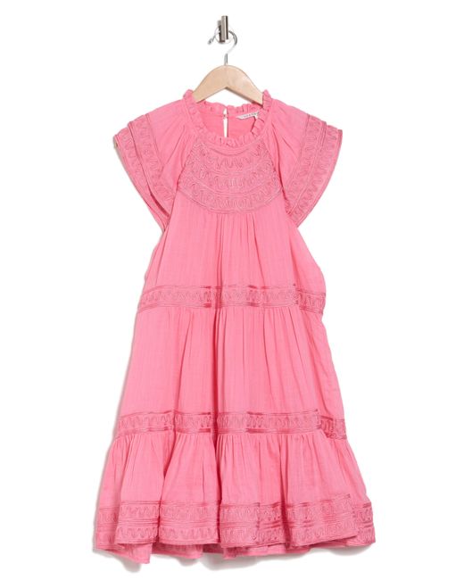 Veronica Beard Pink Keely Embroidered Tiered Ramie Dress