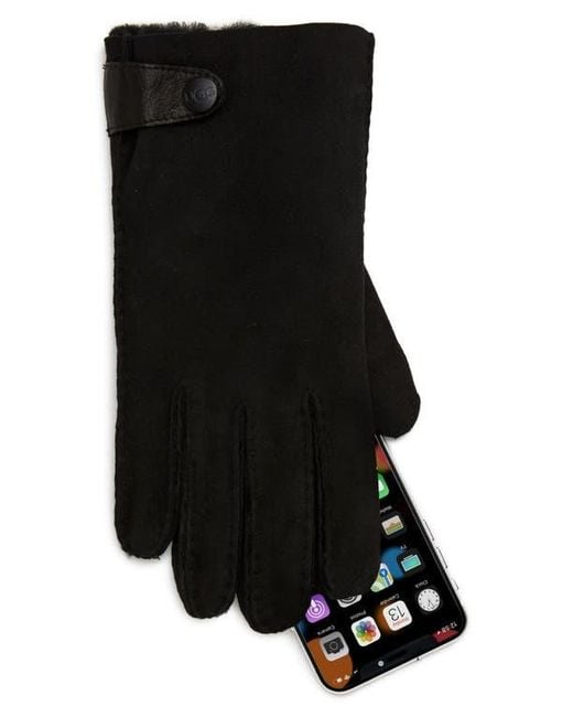 Ugg Black Genuine Shearling Lined Leather Tech Gloves for men