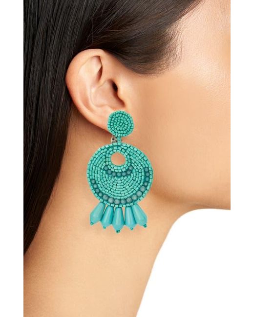 Kenneth Jay Lane Blue Beaded Drop Clip-On Earrings