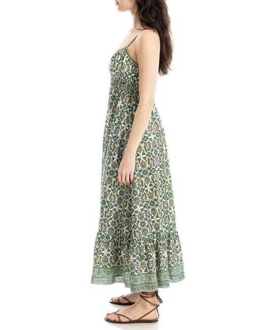 max studio maxi dress green MAX STUDIO Women's Print Smocked Puff Sleeve Maxi Dress - Green