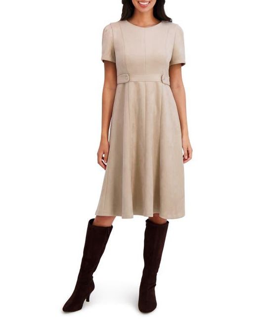 London Times Natural Jewel Neck Side Tab Fit & Flare Dress