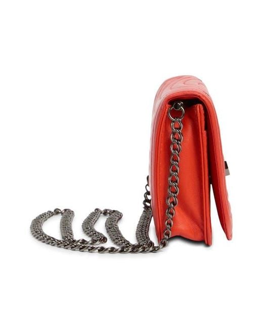 Longchamp Red Quilted Leather Wallet On A Chain