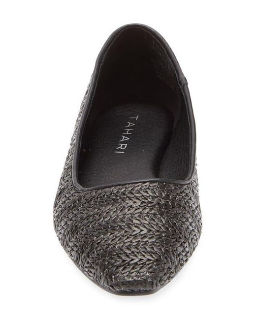 Tahari Black Faux Raffia Ballerina Flat