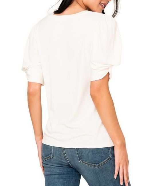 Gibsonlook White Twist Sleeve V-Neck Top