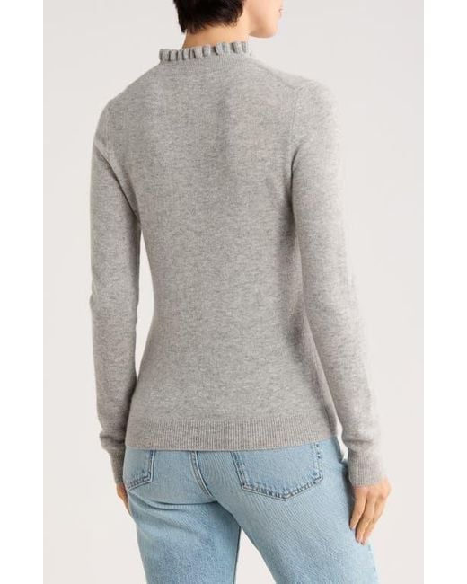 Sofiacashmere Gray Ruffle Mock Neck Cashmere Sweater