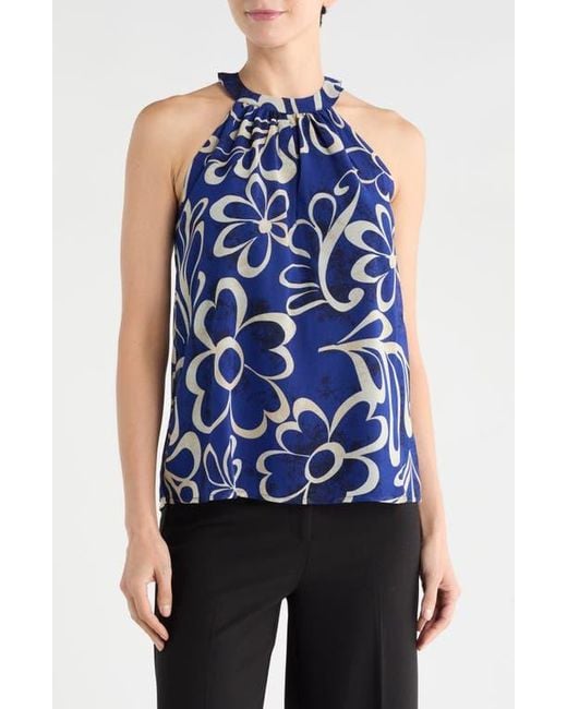 Catherine Malandrino Blue Floral Halter Neck Chiffon Top