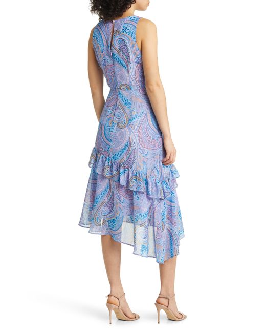 Sam Edelman Blue Paisley Asymmetric Ruffle Dress