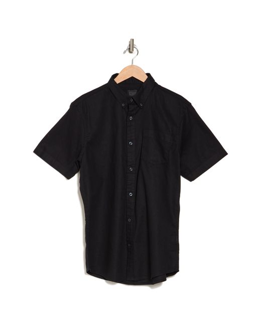 14th & Union Black Slim Fit Short Sleeve Linen Blend Button-down Shirt for men