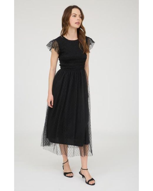 Blu Pepper Black Smocked Flutter Sleeve Midi Dress