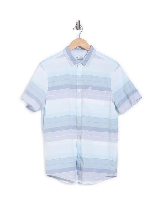 Original Penguin Blue Stripe Poplin Short Sleeve Button-Up Shirt for men