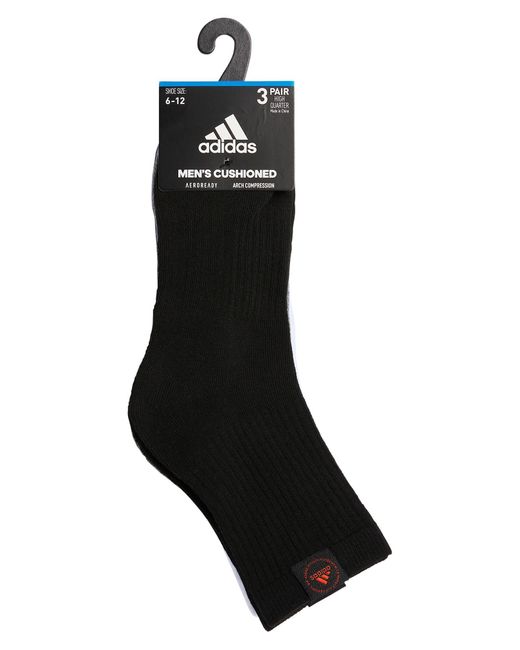 Adidas Black Assorted 3-pack Cushioned High Quarter Socks for men