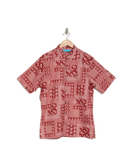 Tori Richard Red Tied Together Tropical Print Short Sleeve Button-up Shirt for men