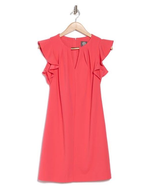 Vince Camuto Red Keyhole Ruffle Cap Sleeve Crepe Shift Dress