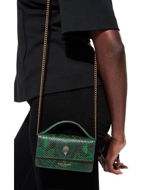 Kurt Geiger Green Extrasmall Bond Croc Embossed Leather Top Handle Bag