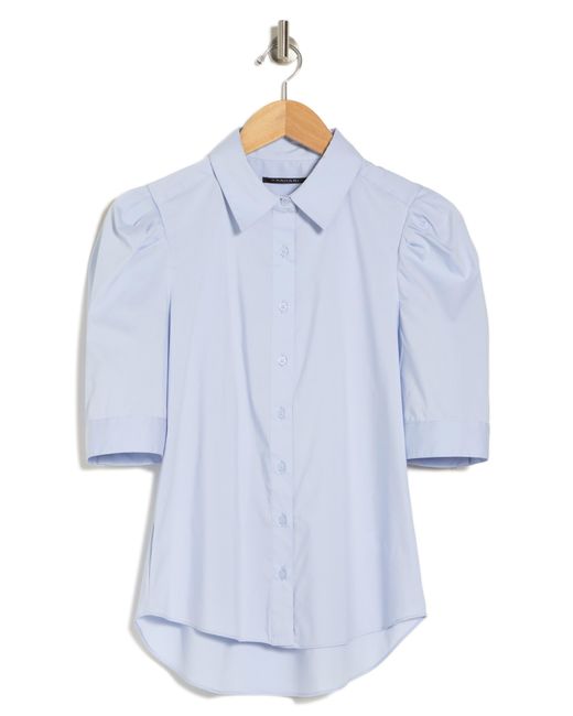 T Tahari Blue Elbow Sleeve Button Front Shirt