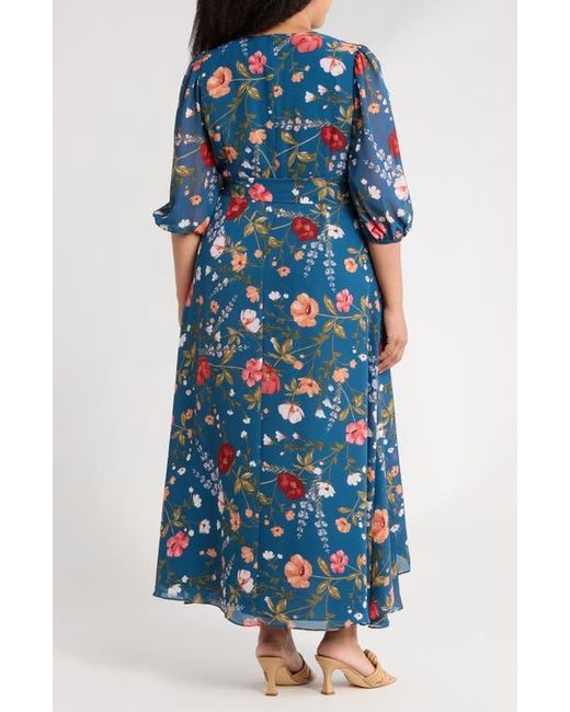 Eliza J Floral Long Sleeve Maxi Dress in Blue