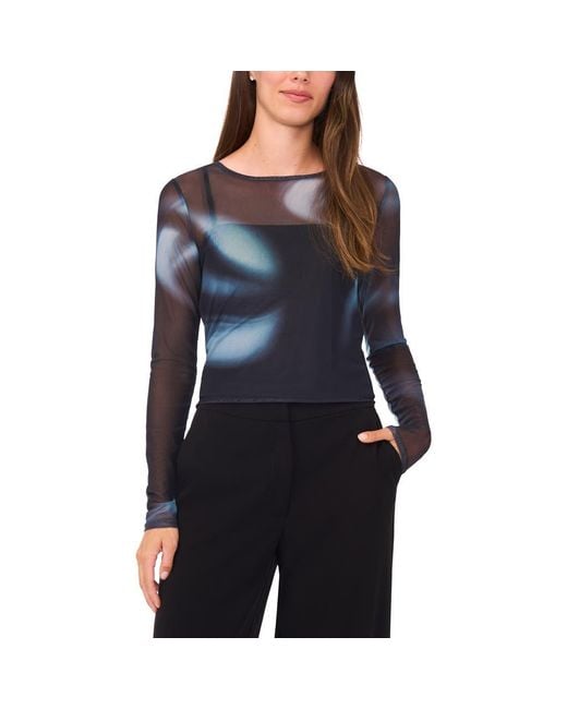 Halogen® Blue Swift Blur Mesh Top