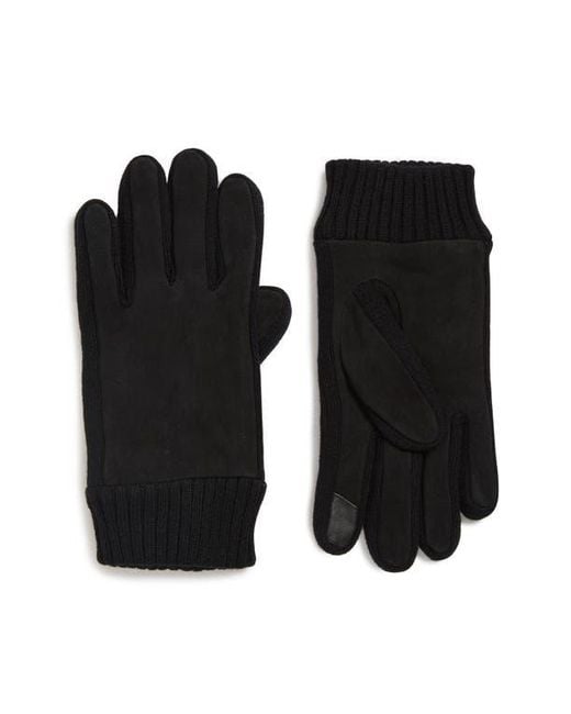 Calvin Klein Black Knit Cuff Suede Gloves for men