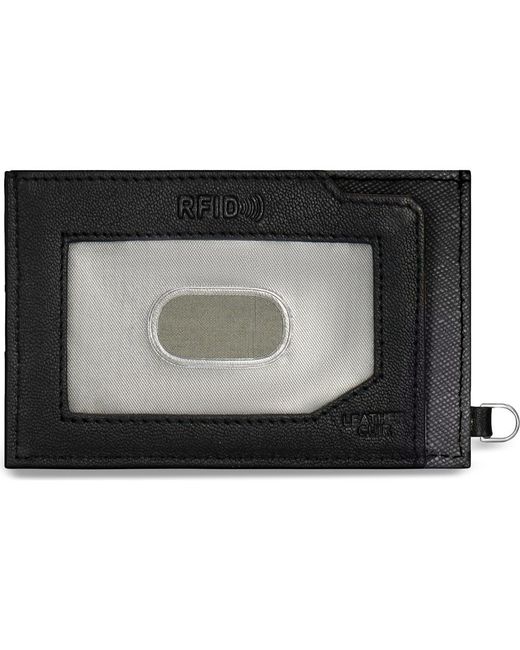Men's Genuine Leather Slim Card Holder - RFID Blocking Bifold Wallet With ID Window, Black - View #7