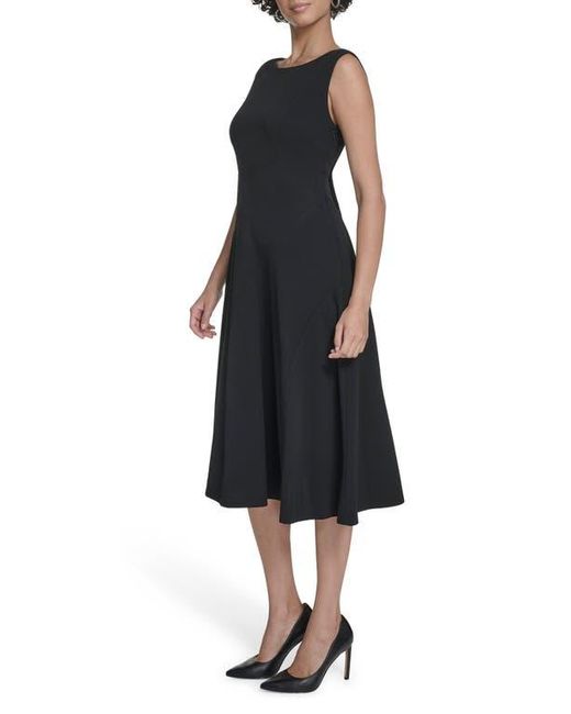 Calvin Klein Black Crepe Seam Midi A-Line Dress