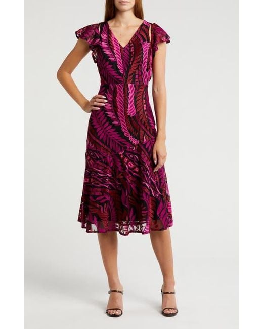Sam Edelman Leaf Embroidered Midi Dress in Purple | Lyst