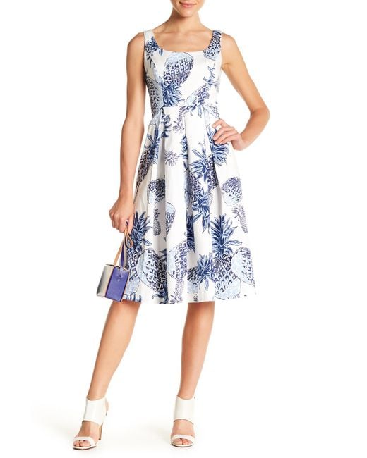 Chetta B Blue Pineapple Print Fit & Flare Dress