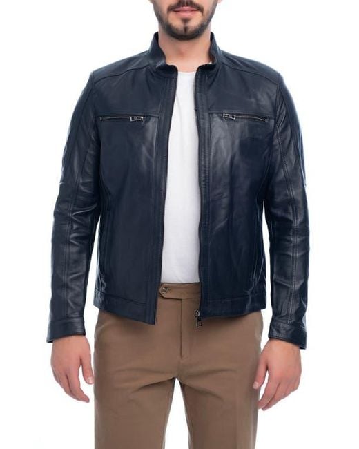 VELLAPAIS Blue Soft Leather Jacket for men