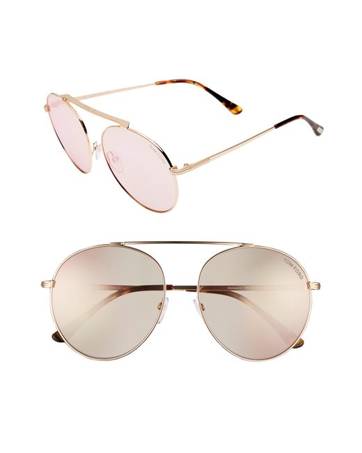 Tom Ford Natural Simone 58mm Gradient Mirrored Round Sunglasses