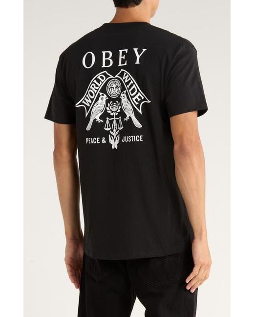 Obey Black Birds Of Justice Cotton Graphic T-Shirt for men