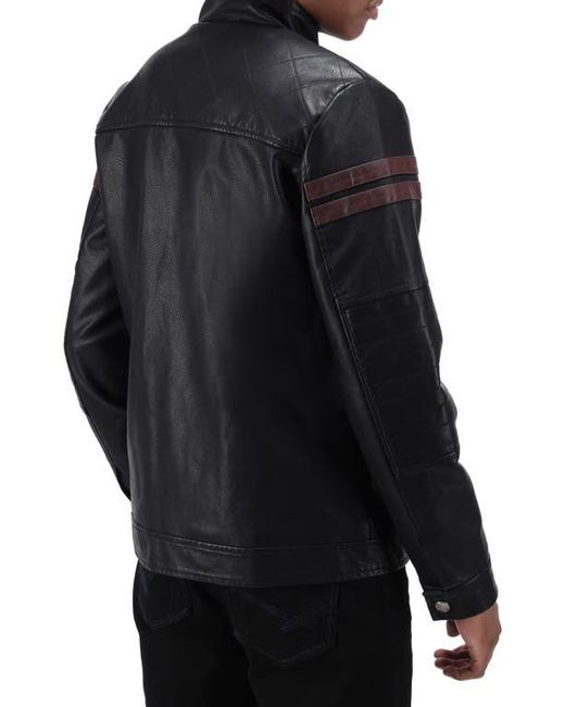 Xray Jeans Black Faux Fur Lined Grainy Faux Leather Racing Jacket for men