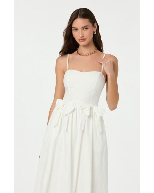 Astr White Poplin Bow Detail Midi Dress
