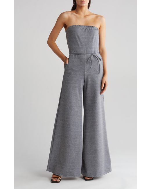 Go Couture Gray Strapless Wide Leg Jumpsuit
