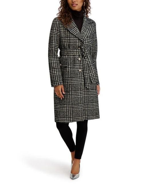 Kensie Black Plaid Trench Coat