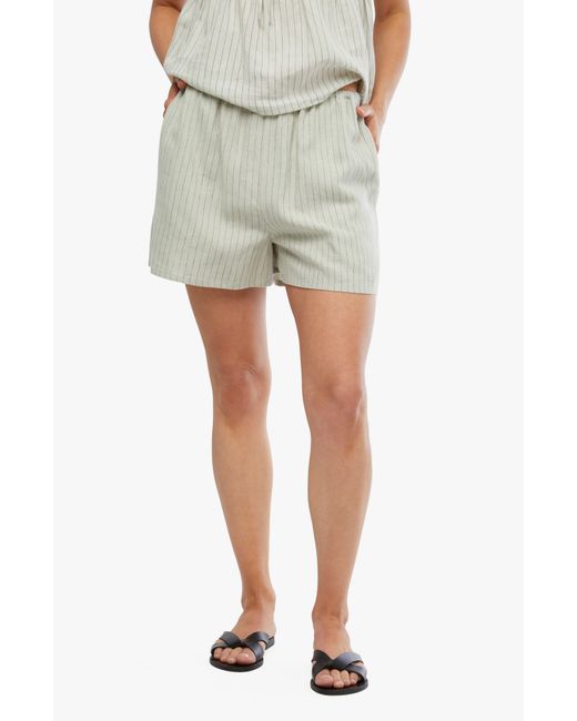 WeWoreWhat Natural Pinstripe Linen Blend Shorts