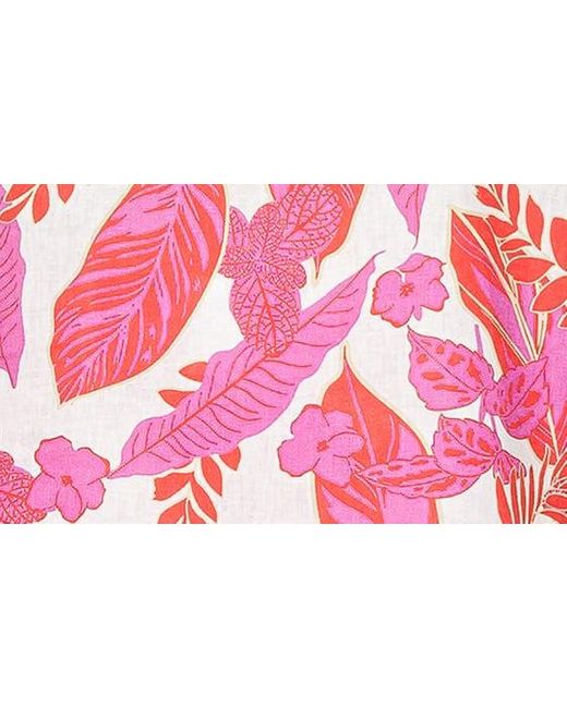 MELLODAY Pink Tropical Print Puff Sleeve Top