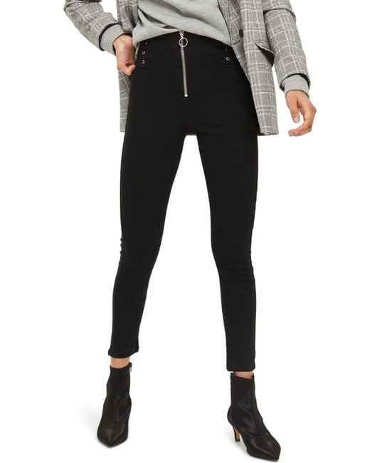 TOPSHOP Jamie Exposed Zip Lace-up Ankle Skinny Jeans in Black | Lyst