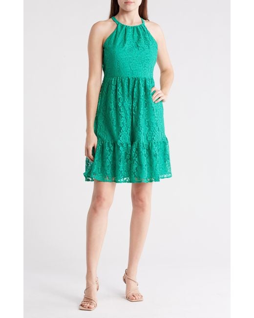 Vince Camuto Green Halter Neck Sleeveless Lace Dress