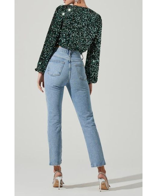 Astr Blue Nix Twist Sequin Crop Top