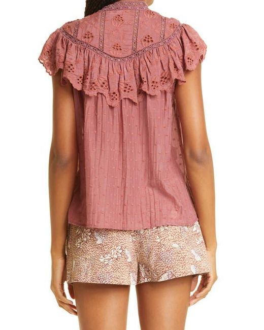 Ulla Johnson Red Delaine Mock Neck Cotton & Silk Blouse
