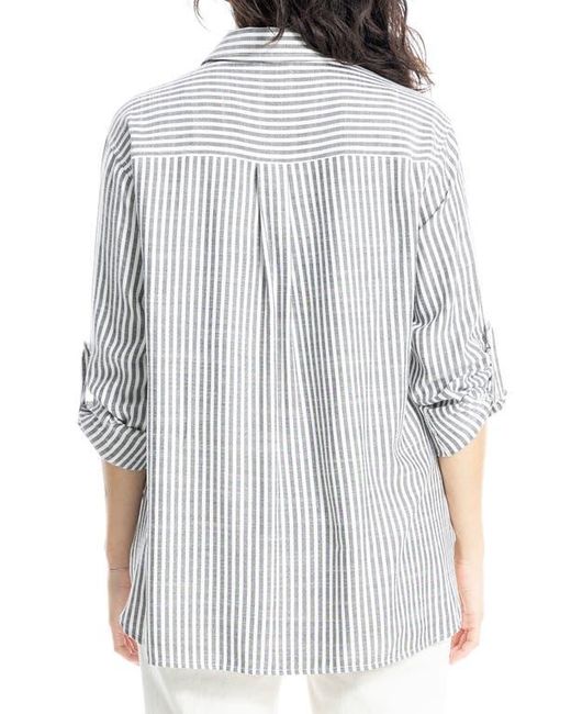 Max Studio Gray Stripe Oversize Long Sleeve Button-Up Tunic