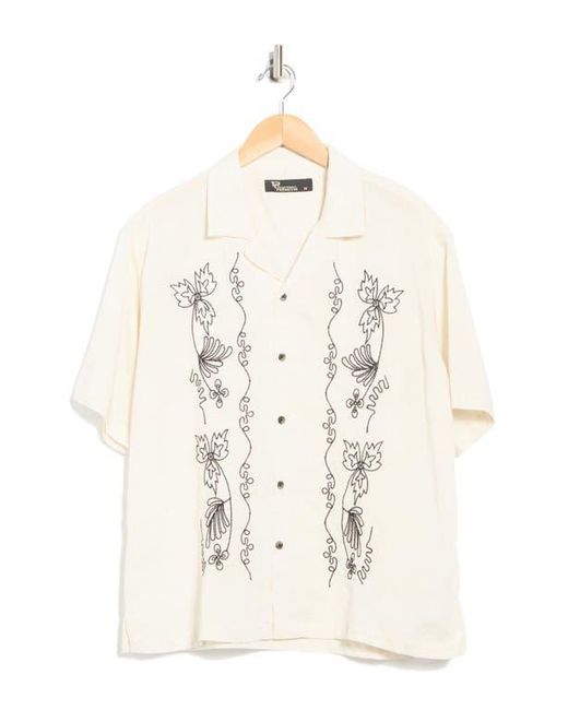 T.R. Premium White Boxy Fit Floral Embroidered Camp Shirt Boxy Fit Sun Embroidered Camp Shirt for men