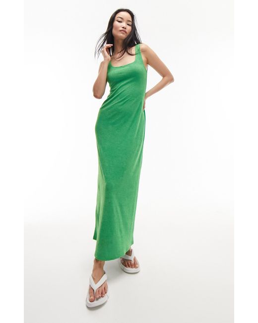 TOPSHOP Green French Terry Maxi Dress