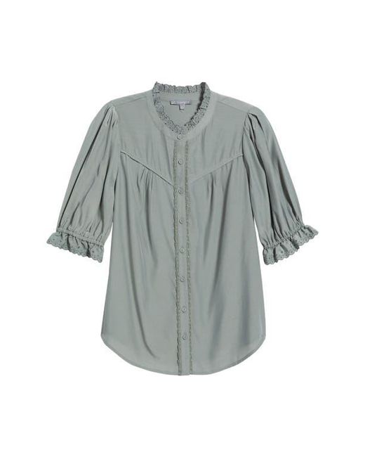 Wit & Wisdom Blue Eyelet Accent Top