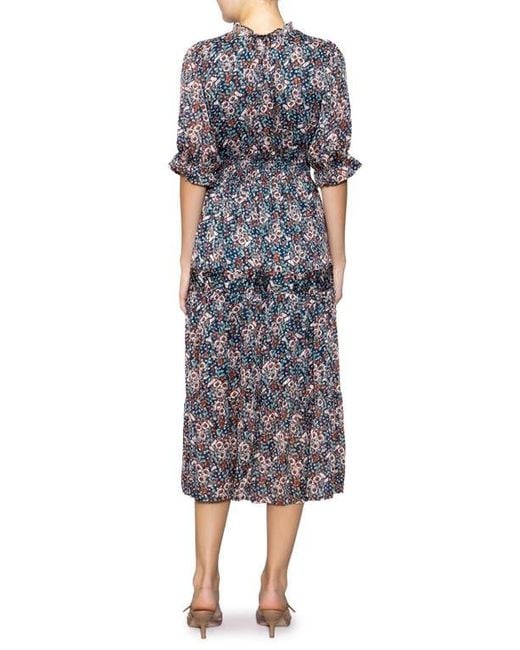 MELLODAY Multicolor Floral Elbow Sleeve Tiered Midi Dress